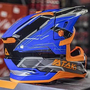 Шлем кроссовый ATAKI SC-18 BLAZE (син/сер/оранж глянц, L)